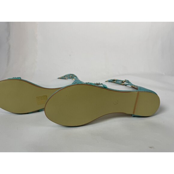 Turquoise Ankle Wrap Sandals With Gold Studs Size 7 By Mochi - Picture 6 of 16